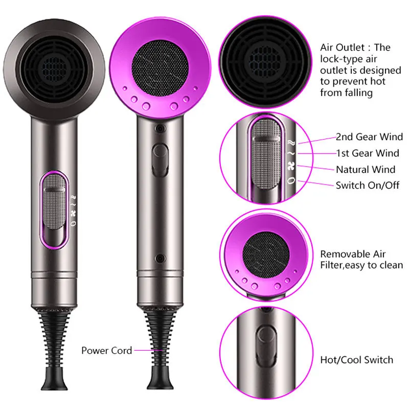 

professional Negative Ion Hair Dryer for Home Salons Function with Nozzle Hood Hotel Electric Hair drier blowing machine