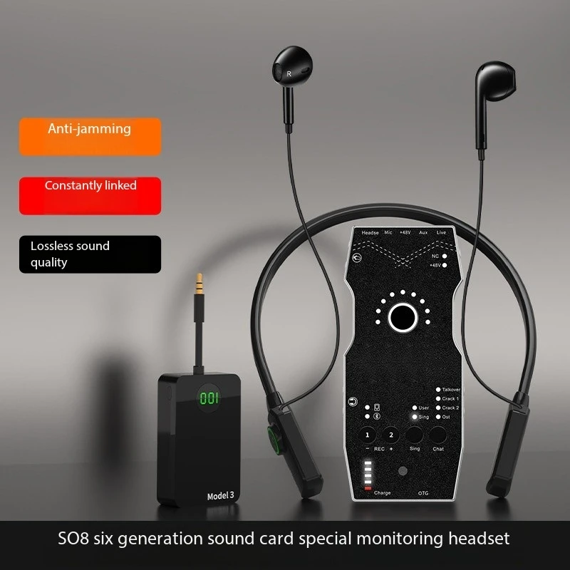 Wireless Monitoring Headphones for SO8 Fifth and Sixth Generation Sound Cards, Support One-to-Many Professional Ear Return Live