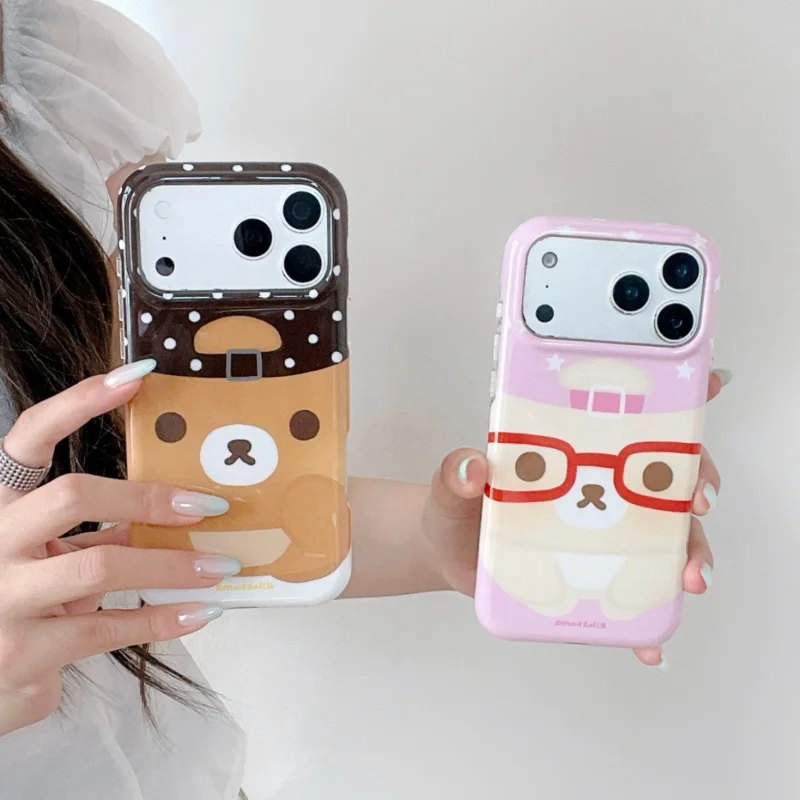 Модный противоударный чехол Kawaii Cartoon Rilakkuma Bear для iPhone 17 Pro, 15, 16 Pro Max, милые чехлы для Apple 17 Pro Max
