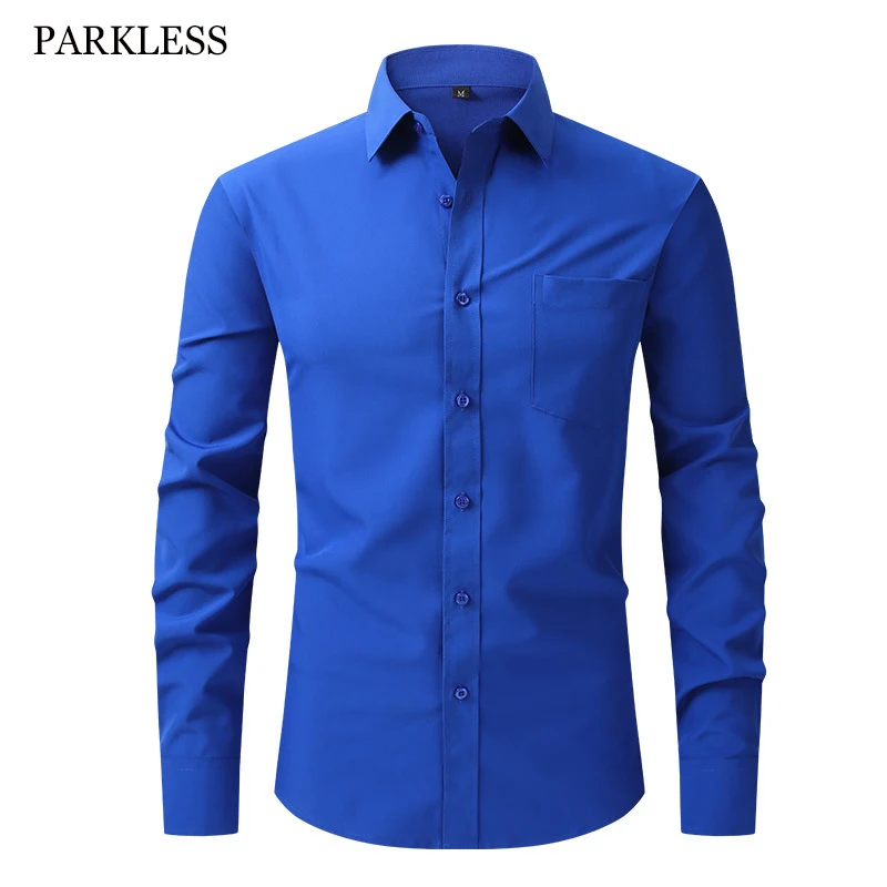 Mannen Luxe Merk Zakelijke Shirts Royal Blue Elastische Sociale Lange Mouw Jurk Button Ademend Formele Stretch Blouse