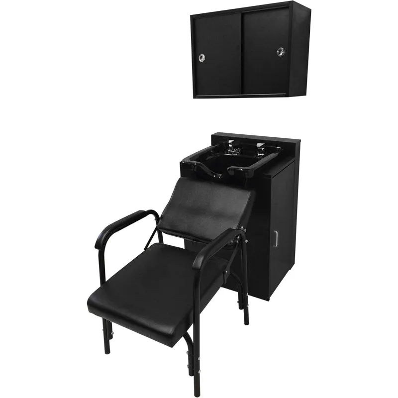 Square ABS Plastic Shampoo Bowl Floor & Towel Cabinet Package w/Chair