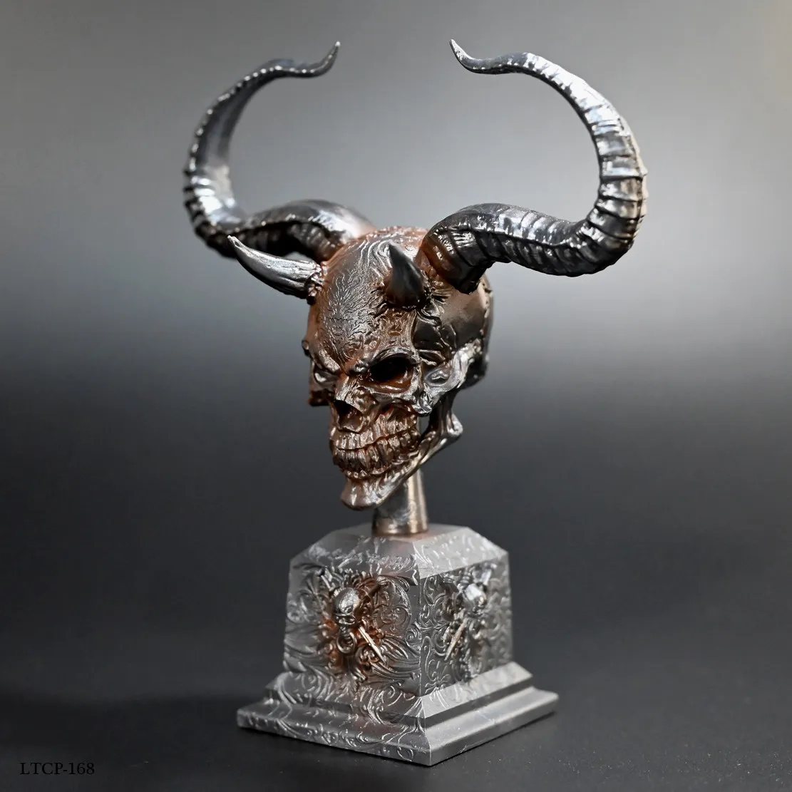 Skull Helmet Bust Statue 130mm Resin Desk Decor Home Office Gothic Figurine Gift Collectible
