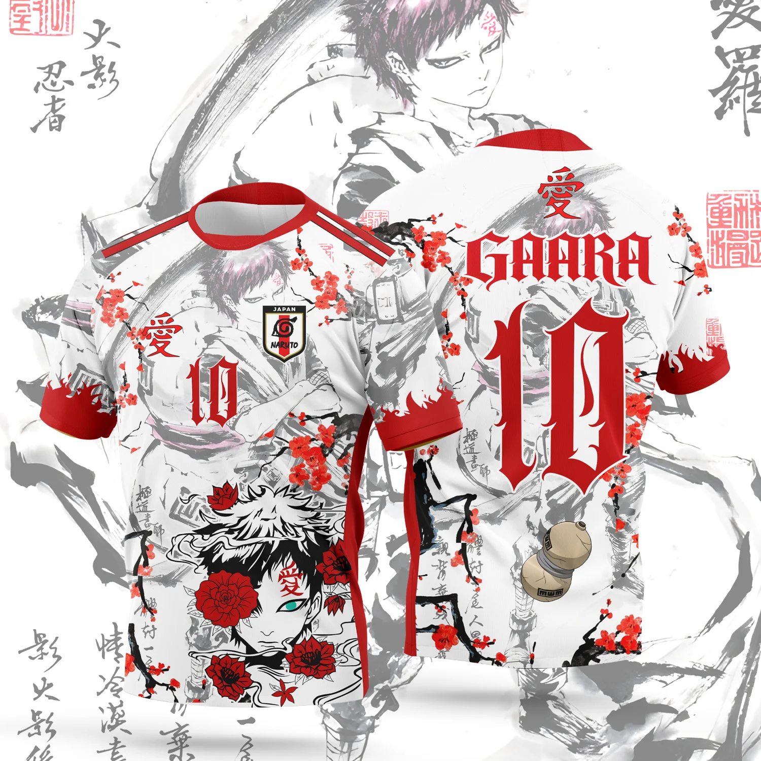 2026 New Anime Naruto Gaara Japanese Style Jersey - Summer Sports T-Shirt for Anime Lovers, Men and Women