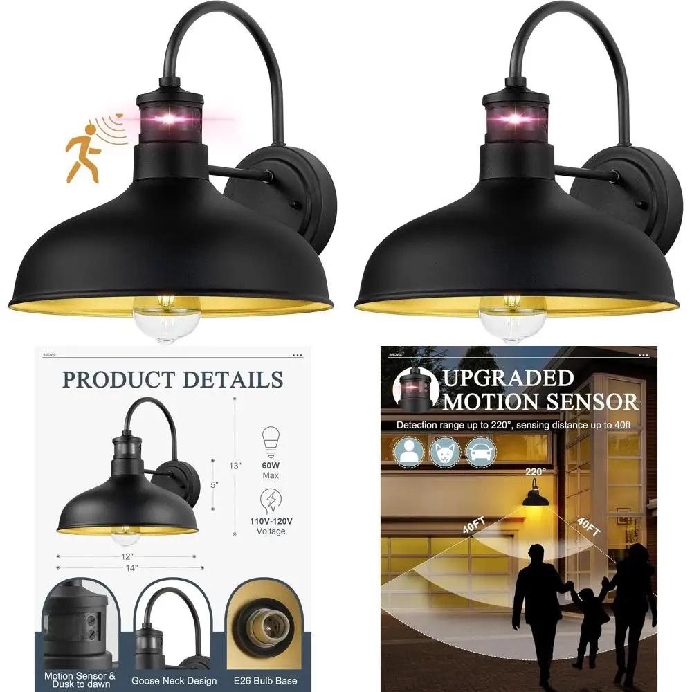 

12 уличных настенных светильников с активацией движения от заката до рассвета, водонепроницаемость IP65, конструкция на гибкой стойке для патио, дома и гаража