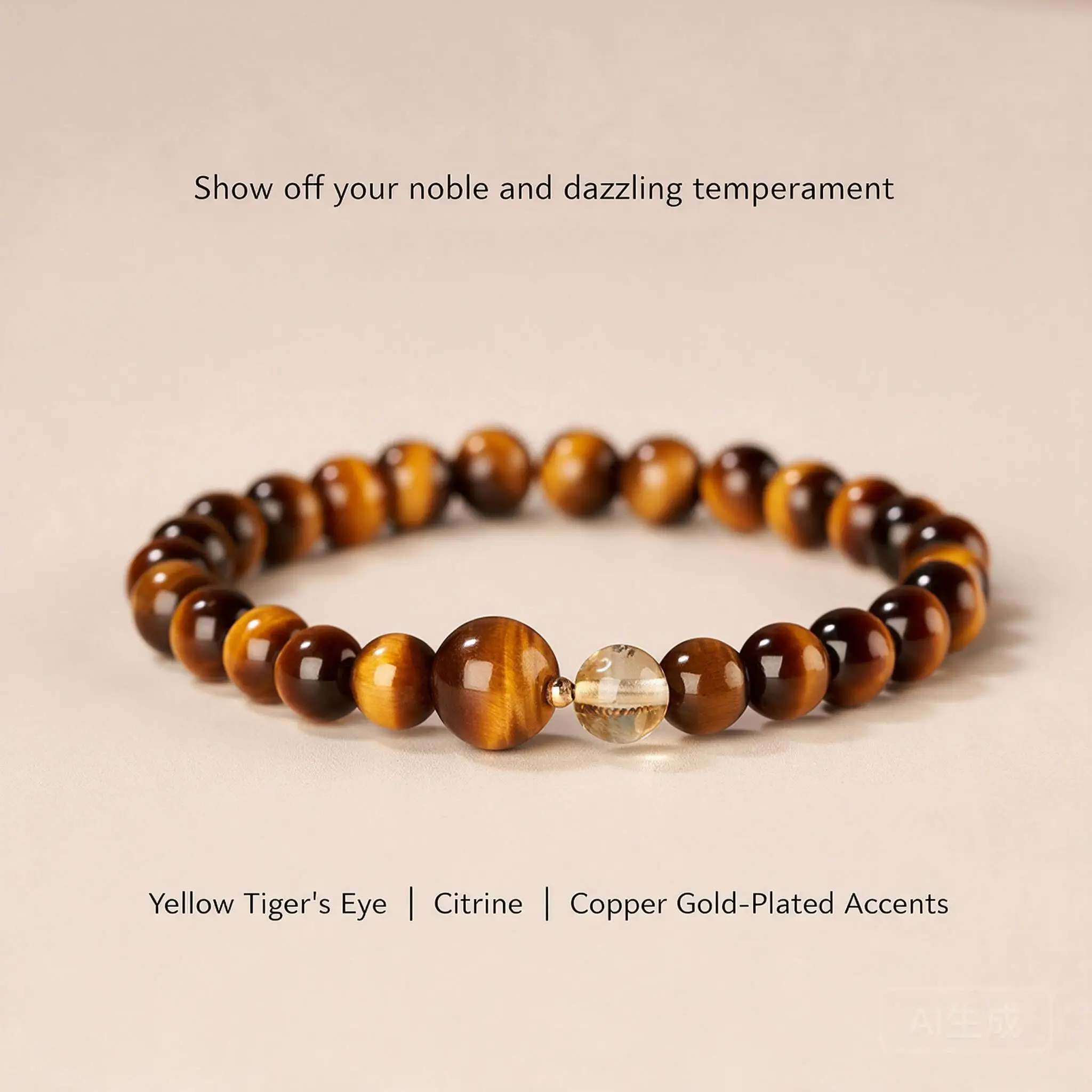 New Chinese Style 6mm Natural Tiger Eye Yellow Citrine Handstring Bracelet Women Lucky Wealth Blessing Auspicious Beaded Gift