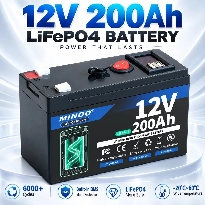 12V 200000mAh 21700 LiFePO4 Lithium Battery Pack With USB Port BMS For Sprayer Electric Vehicle Solar Storage Camping