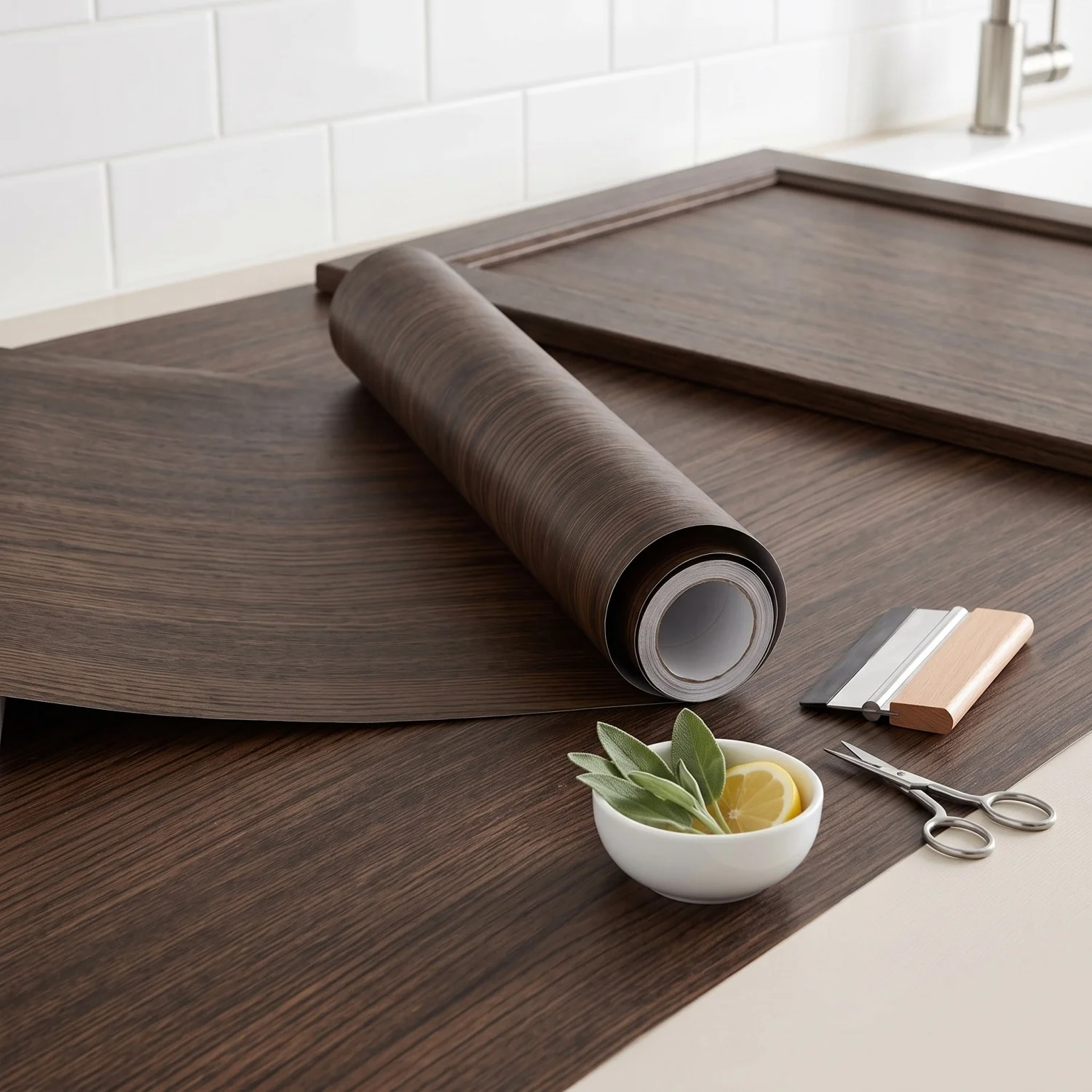 1 Roll PVC Oil-Proof Wood Grain Sticker Self-Adhesive Wallpaper for Kitchen Countertop Furniture Cabinet Table Wall Renovation