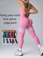 Women Line Backless Gym Yoga Jumpsuits Training Yoga Butt Lifting Workout Fitness Halter Rompers Bodysuita