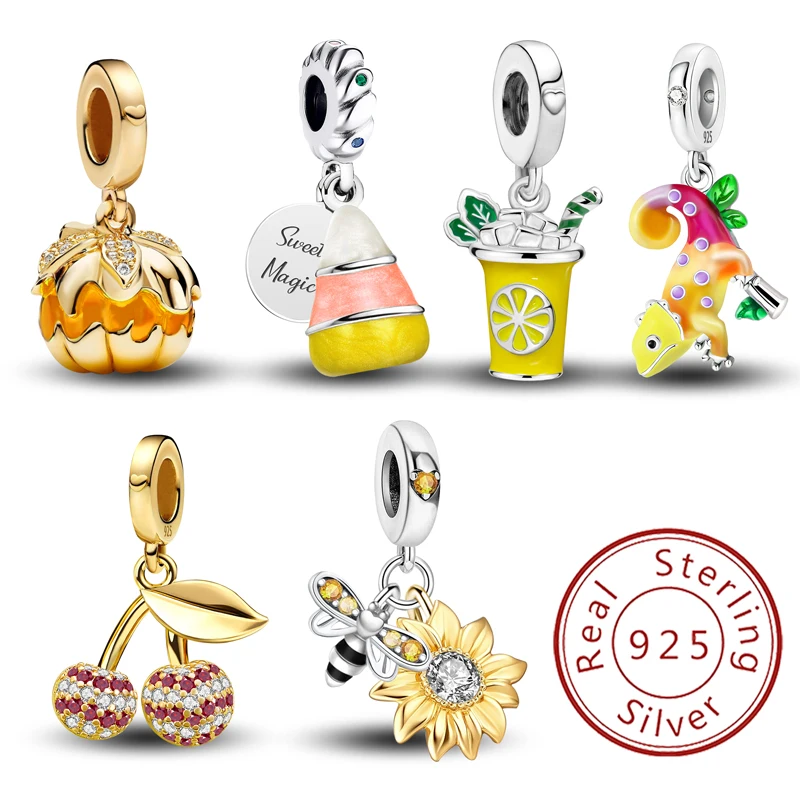 925 Sterling Silver Plant Sunflower Lizard Halloween Pendant Bead Diy Bracelet Bangle Making Gift Of High Quality Fine Jewelry