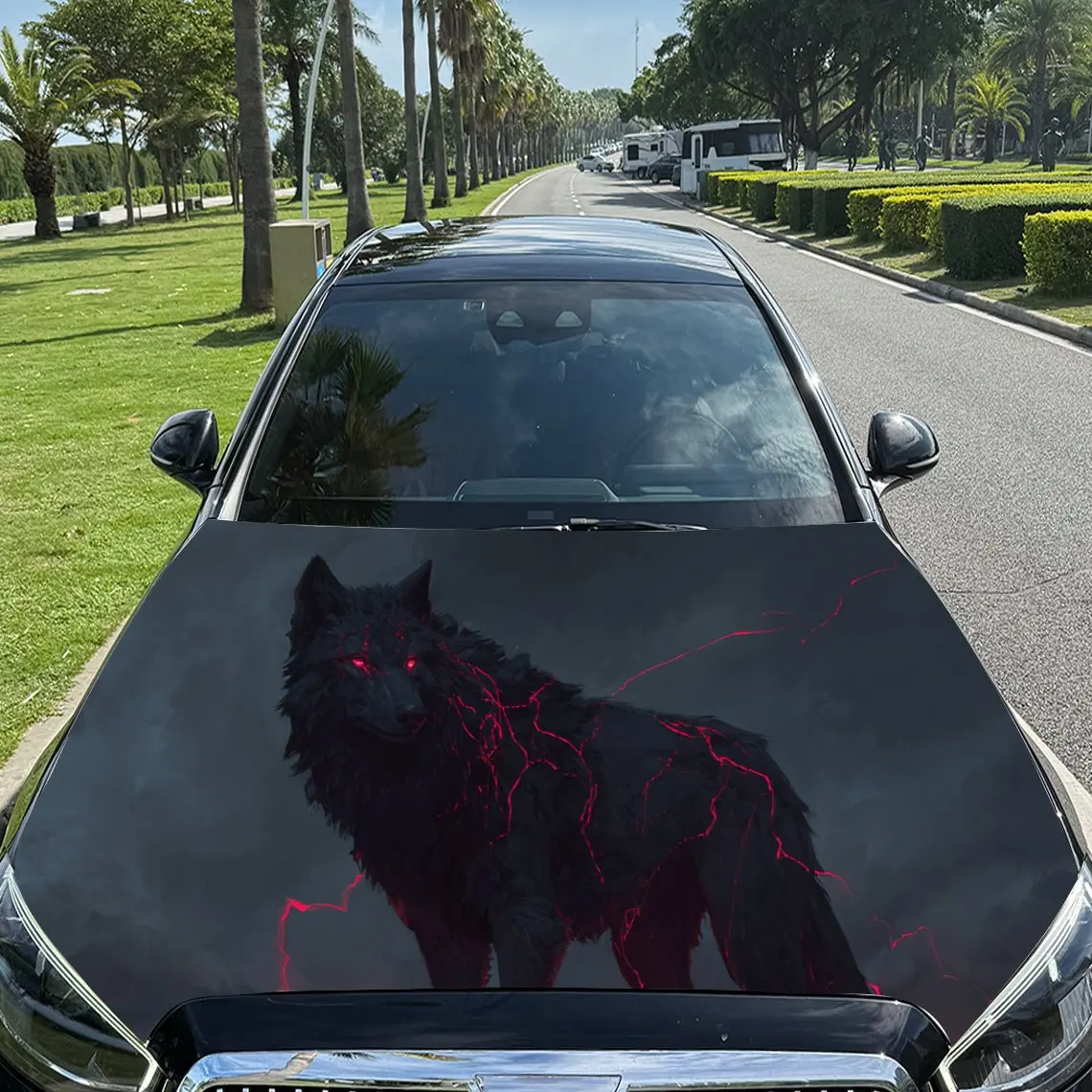 

Edgy Red - Patterned Wolf Car Hood Stickers - Self-Adhesive, Waterproof and Durable Vinyl Wrap, Decorate And Protect Your Car, F