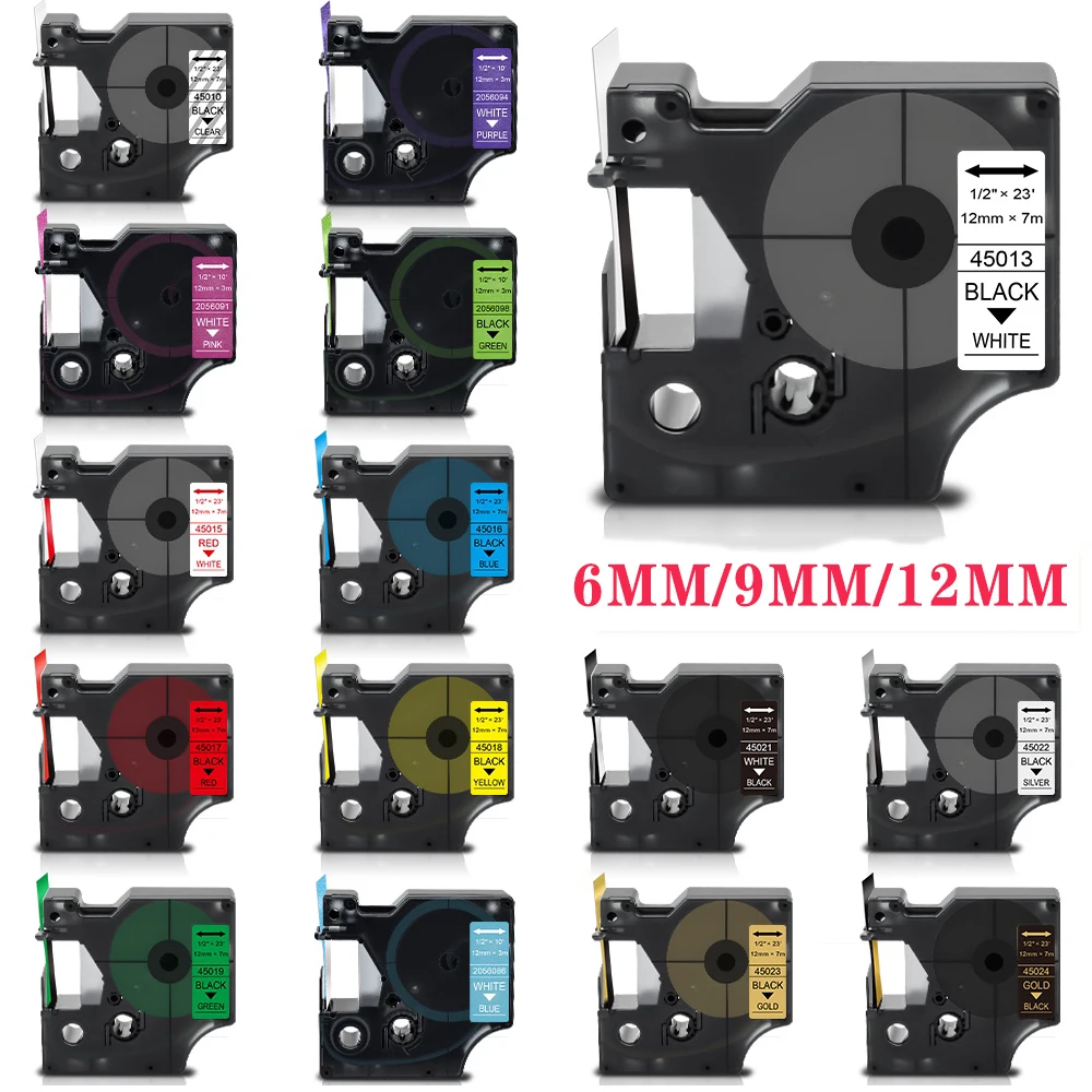 1PCS 15 Colors D1 Tape 45013 40913 43610 40910 for Dymo D1 Tapes Label Ribbon Compatible Dymo LabelManager LM160 LM280 Printer