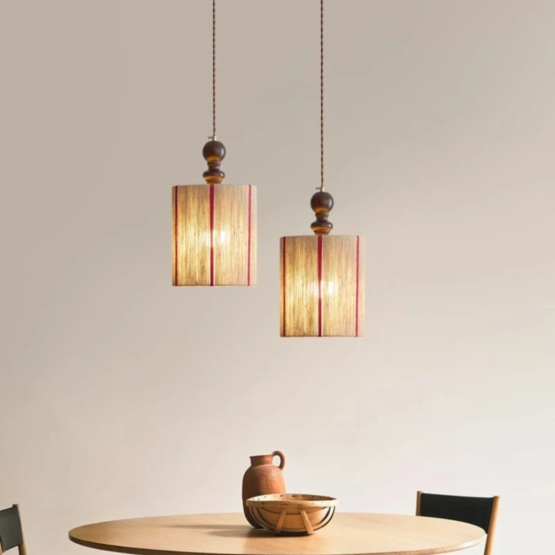2026 for French Retro Cylindrical Hemp Rope LED Ceiling Pendant Light for Study Living Room Bedroom Restaurant Adjustable