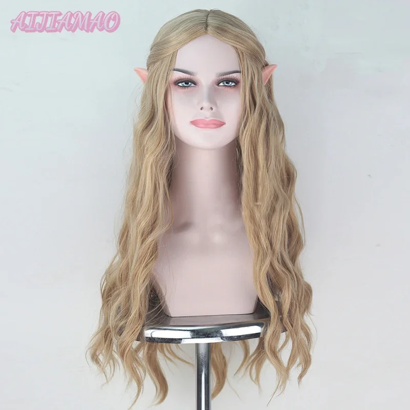 Peluca Galadriel de 70cm de largo con orejas para mujer y niña, juego de rol, pelo rubio ondulado, elfo, Reina, Cate, Blanchett, pelucas elegantes, gorro de peluca