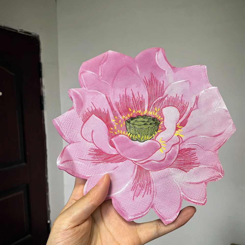 20–100 Stück rosa Blumen-Papierservietten, Einweg-Cocktailservietten in Blumenform für Braut, Babyparty, Hochzeit, Geburtstag, Party-Dekoration – Detail 2