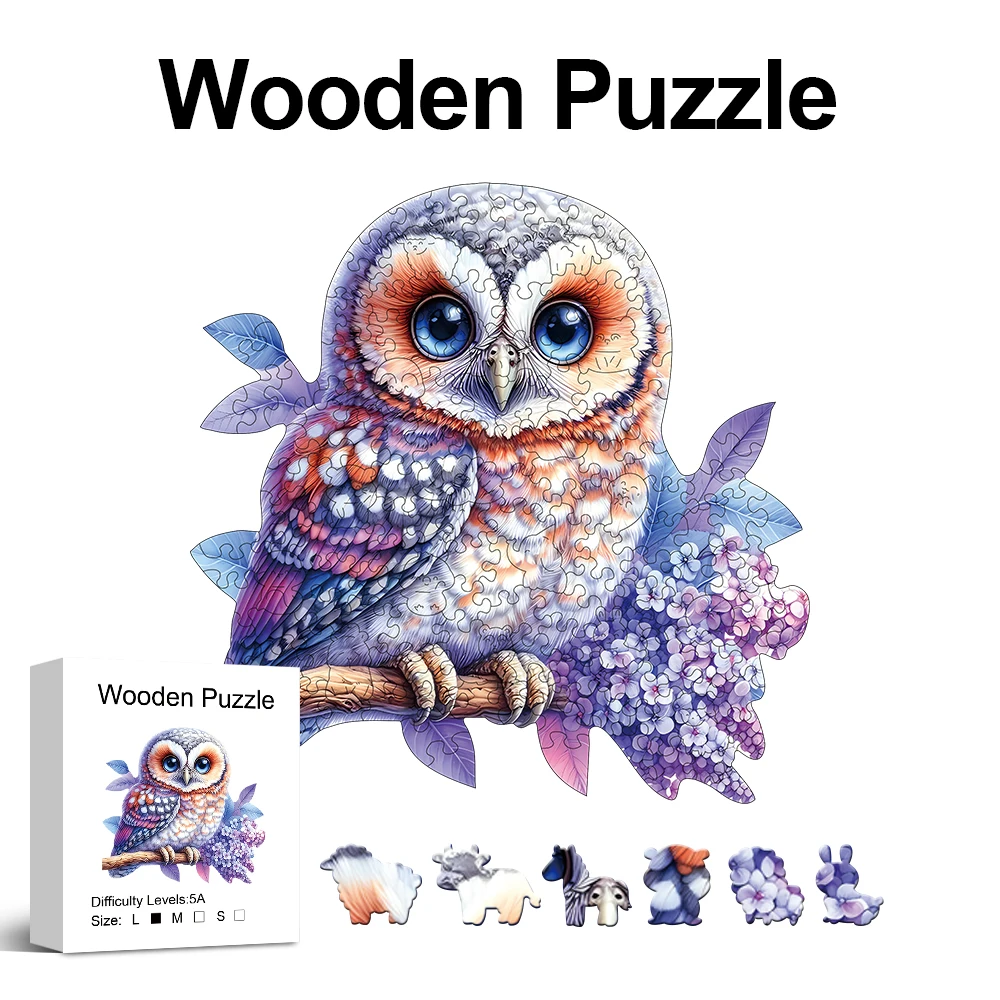 Owls Wooden Puzzle for Adults, Unique Shaped Pieces, Exquisite Gift Box, Brain Exercise, Room Decor, Holiday Gifts