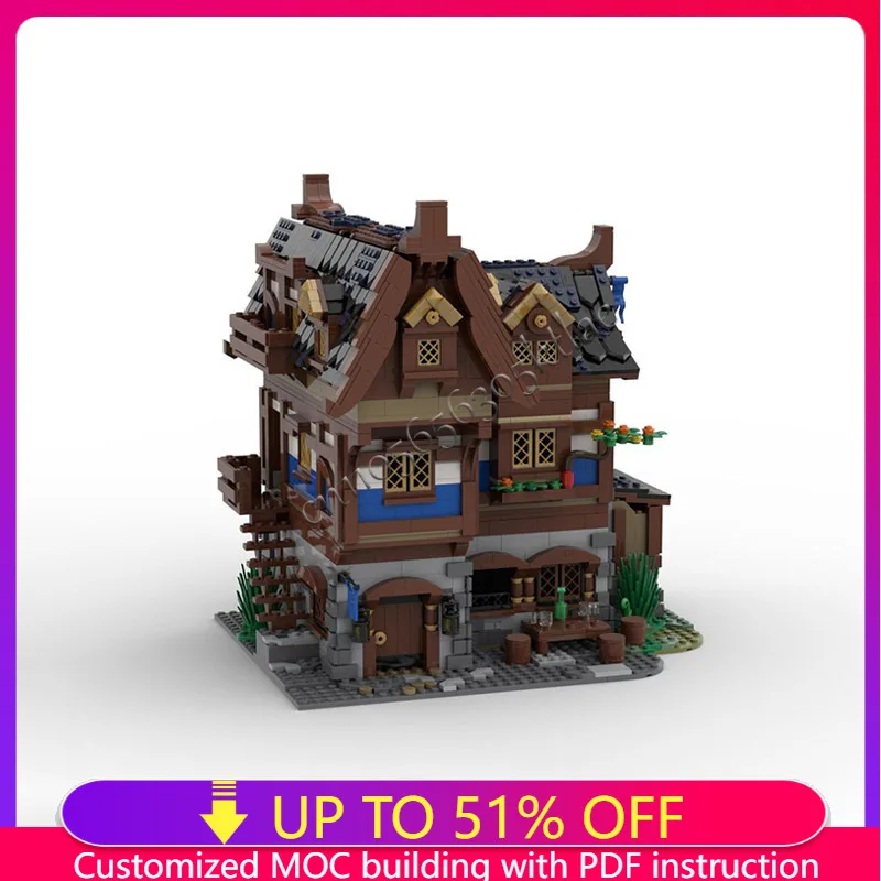 

2326 шт. средневековая таверна Inn, набор строительных блоков, архитектурная модель, игрушка-дисплей для детей, образовательная сборка «сделай сам», подарок на день рождения