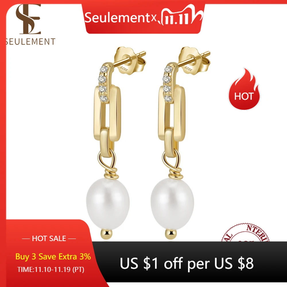 

Seulement Natural Freshwater Pearls Earrings for Women Fashion 925 Sterling Silver Pearl Zircon Drop Earring Jewelry Accessories
