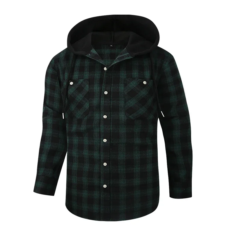 USA size fashion plaid Hooded clothing long-sleeve shirts for men soft casual soft designer streetwear tops trend plaid shirt