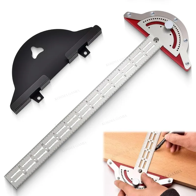

Woodworking Scriber Marking Line Ruler Adjustable Stainless Steel Sliding T-Square Ruler with Adjustable Protractor Angle Finder