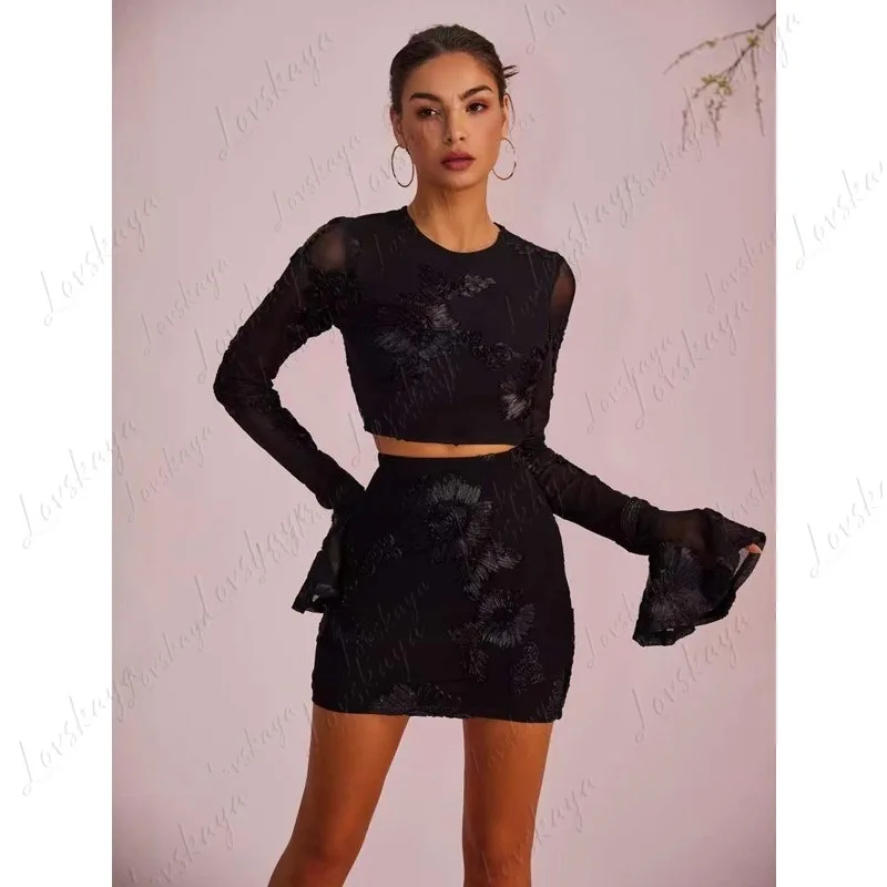 

New Fashion Spring and Summer New Xiaoxiangfeng Two-piece Women's Clothing Embroidered Backless Skirt Suit Women
