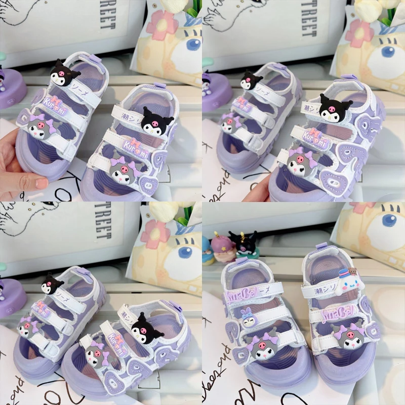 

Sanrio Kuromi Kids Eva Sandals Cartoon Summer Breathable Comfortable Sneakers Anime Fat Feet Wide Fat Beach Shoes Cute Girl Gift