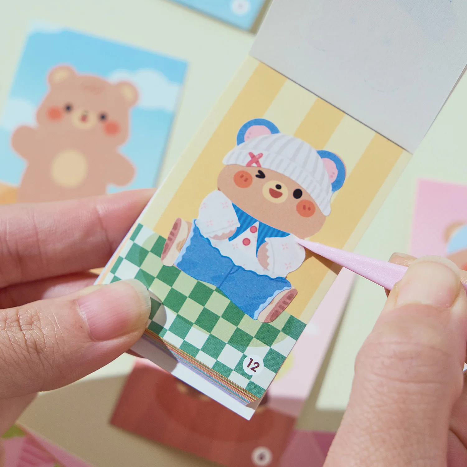 JCAC 50pcs/bag Coated Paper “Little Bear Dress-Up” Sticker Book  Cute Cartoon Dress-Up Scenery and Decorative Stickers