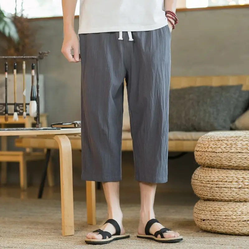 

Men's Summer Cotton Linen Casual Pants Thin Loose Sle Seven-Five-Length orts Breathable Comfortable Low Waist Trousers