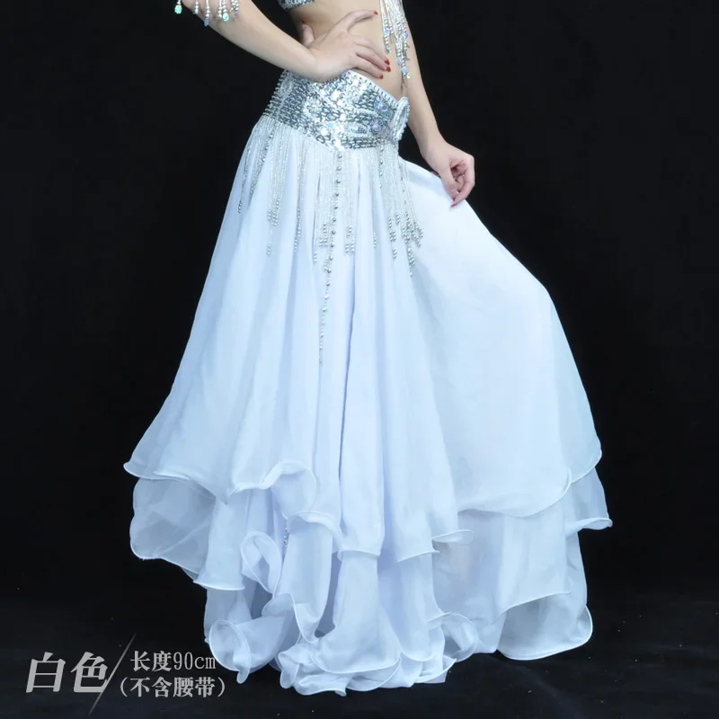 Dancer's three-layer chiffon curled skirt belly dance performance suit stage performance suit skirt Spanish skirt