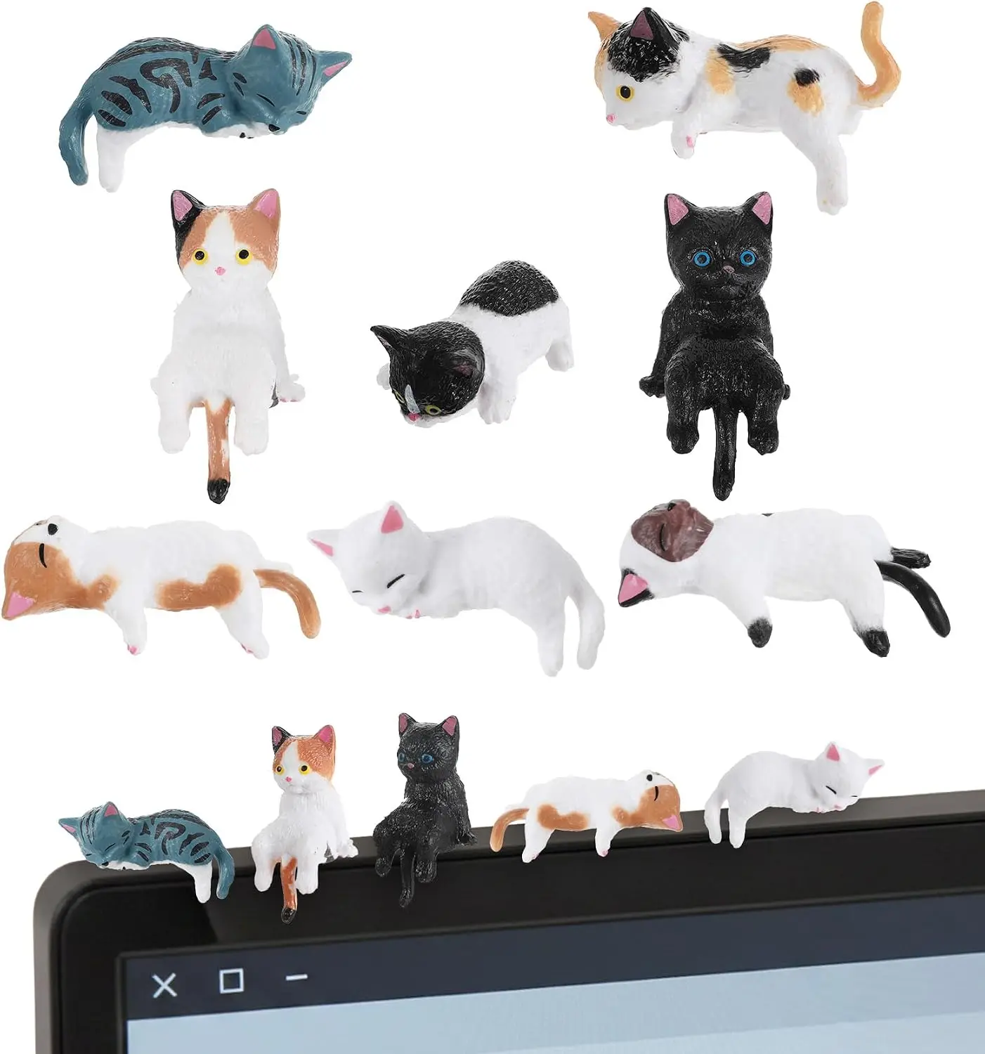 8Pcs Cat Desk Accessories, Cute Resin Mini Cat Desk Figurines for Monitor, Car Dashboard & Desk-Decor, Adorable Mini Cats Figuri