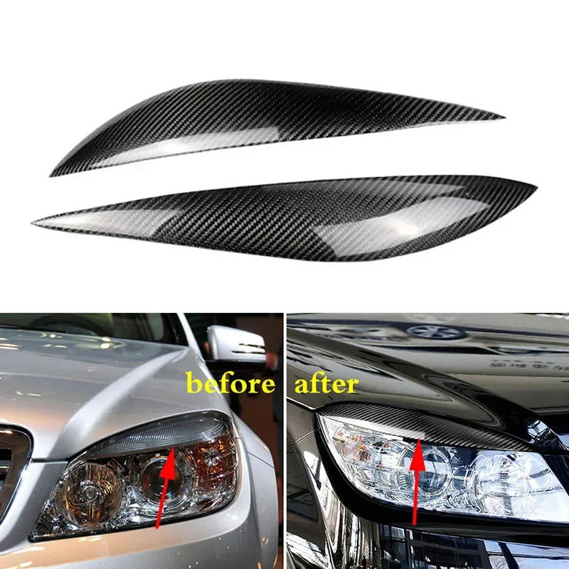 1 Pair High Quality Car Accessories Real Carbon Fiber Eyebrow Eyelid Car Sticker Fit for Mercedes-Benz C Class W204 2008-2011