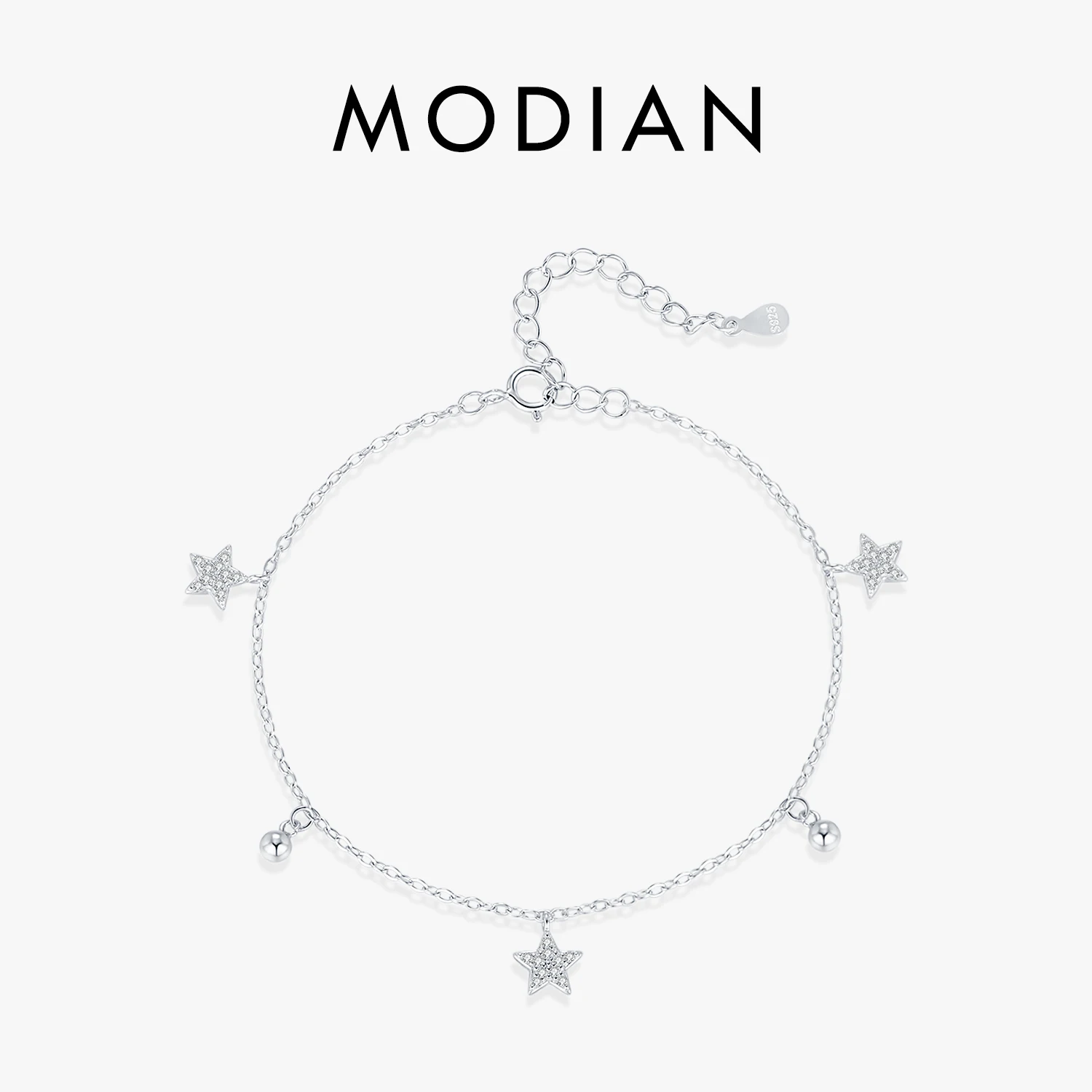 

MODIAN 925 Sterling Silver Stars & Beads Charm Pendant Bracelets Gold Color Stackable Link Chain For Women Party Jewelry