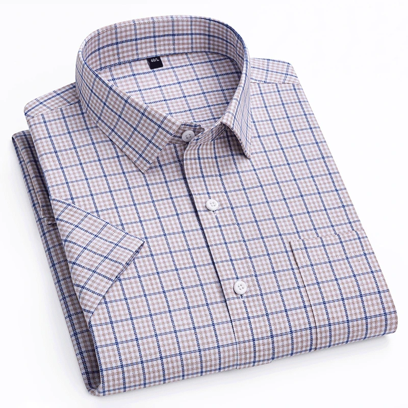 Men's Summer Shirts Short Sleeve Standard-fit Loose Plaid Soft Cotton Casual Shirt New High Quality Pure Cotton Dot Print