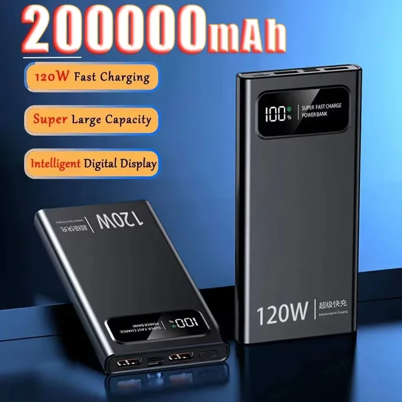 120W Power Bank Super Fast Charging Battery 200000mAh High Capacity Digital Display Powerbank For iPhone Samsung Huawei 2025 NEW