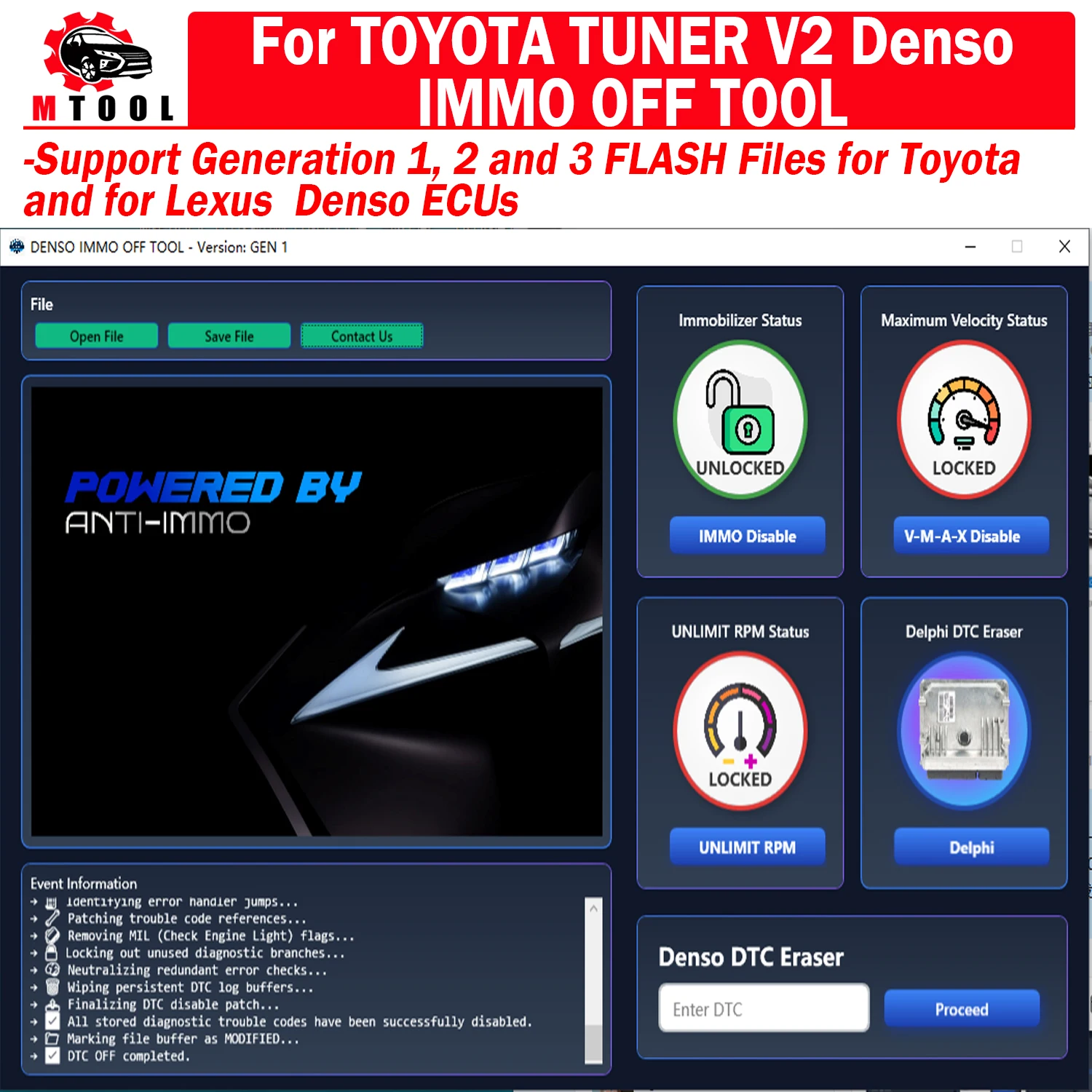 

Для TOYOTA TUNER V2 DENSO IMMO OFF Tool DTC OFF VMAX OFF Disable Immobilizer для GEN1 GEN2 GEN3 Флэш-файлы для Toyota для Lexus
