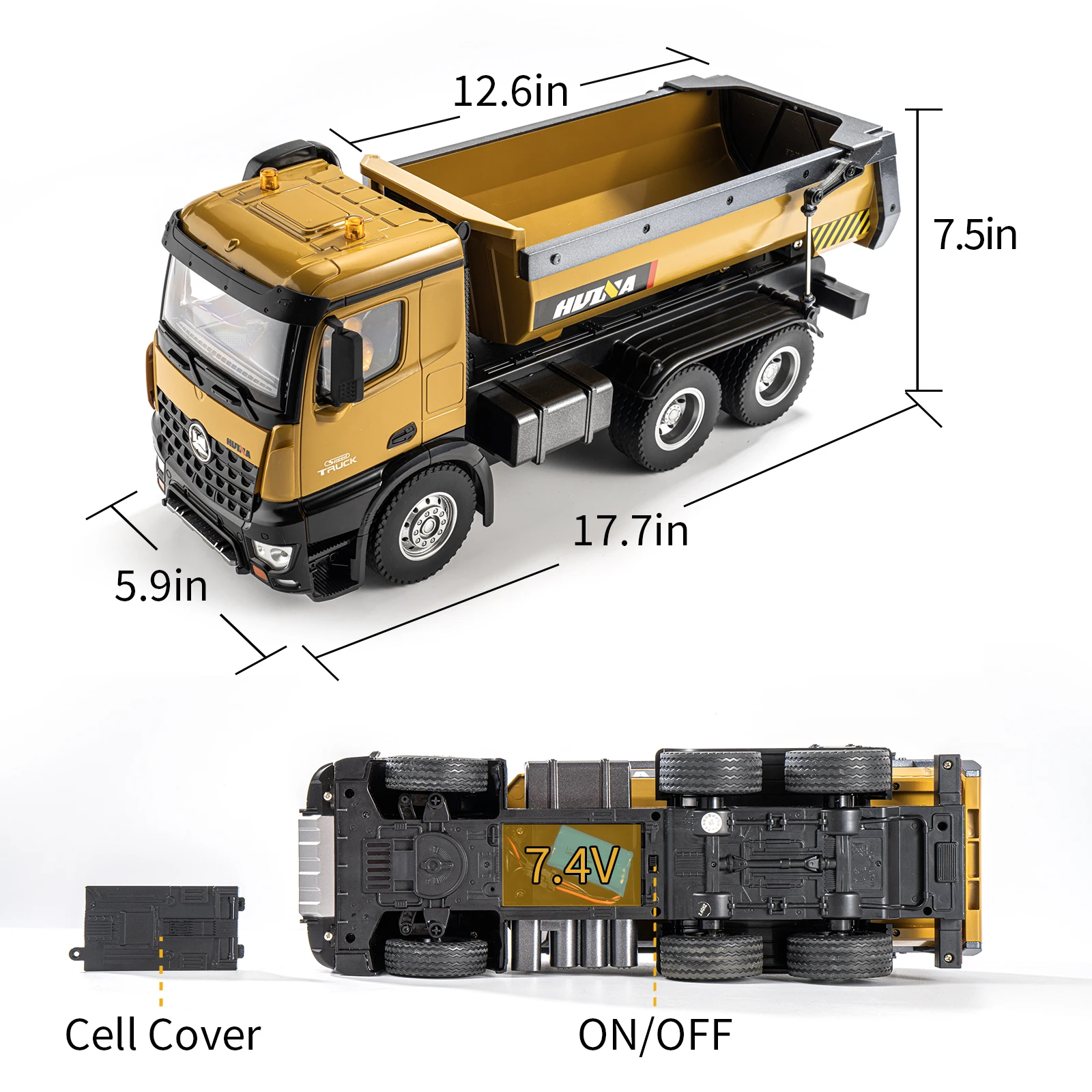 HUINA 1/14 RC Alloy Remote Control Dump Truck 2.4GHZ 10CH Wireless Remote Control Engineering Vehicle Model Boy Children\'s Toy