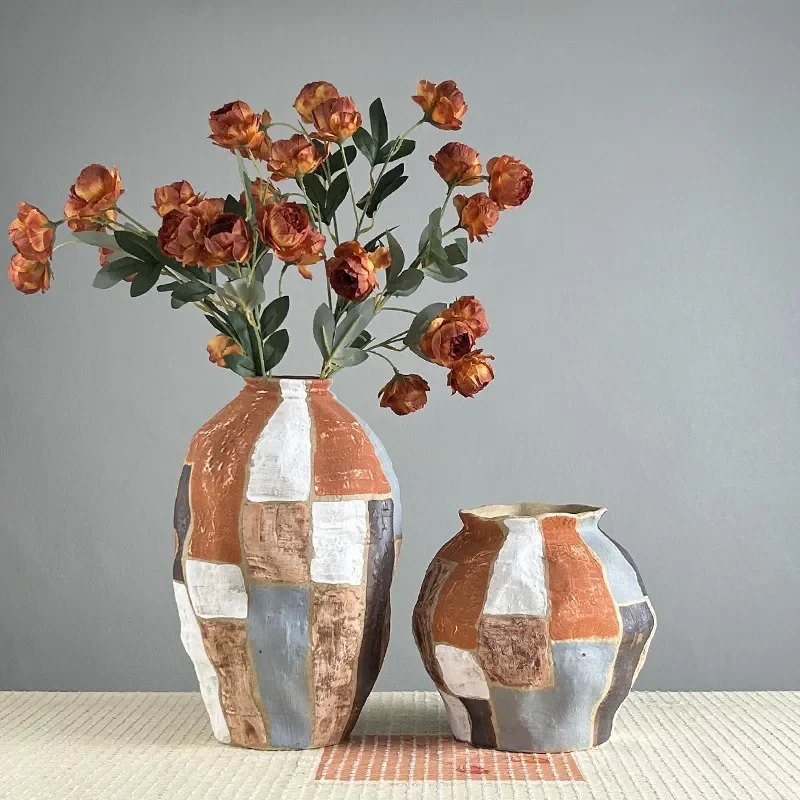 for Jingdezhen Ceramic Vase Coarse Pottery Retro Handmade Flower Arrangement Wabi Sabi Zen Dried Flower Ornament for B&B