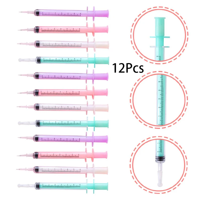 

12Pcs Syringe Shape Gel Ink Pens Neutral Pen Cute 0.5mm Plastic Gel Pen for Gifts Injection Syringe Gel Pen Unique Design