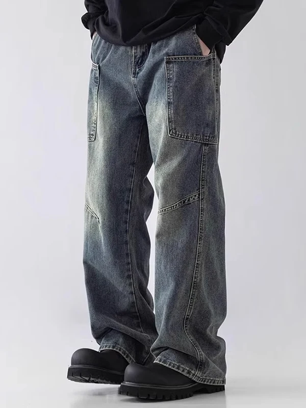 

Мужские джинсы в американском ретро-стиле, большие размеры, 300 пу, свободные, широкие, прямые, для повседневной носки, весна-осень