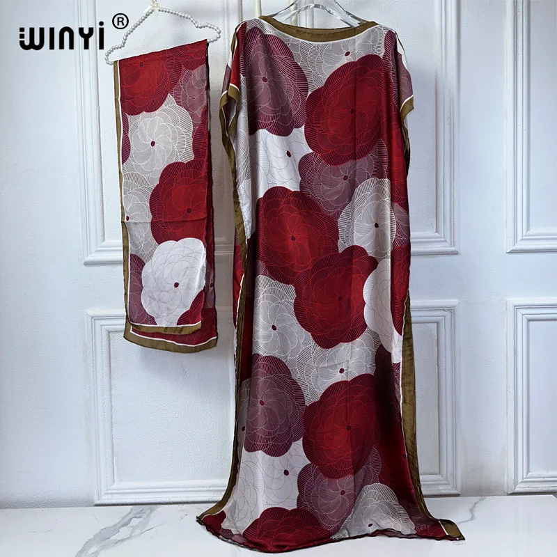 WINYI Catwalk model abaya women muslim sets dress african dubai abaya Crew Neck print Kaftan Elegant Maxi Length Dress