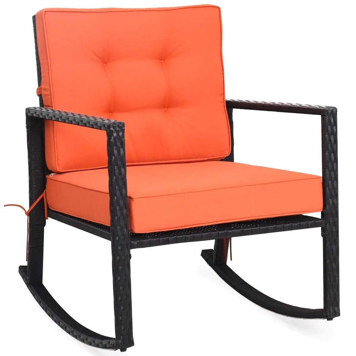 GOFLAME Outdoor Wicker Furniture Rocking Chair Metal Frame Patio Rattan Rocker w/Cushion