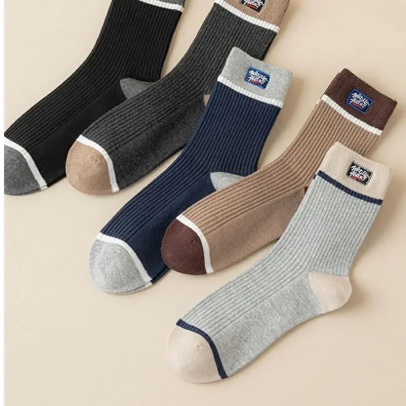 5 Pairs Mens Socks Cotton Business Luokou Men Socks Medium Cylinder Sweat-absorbing Odor Anti-odor Sports Socks Breathable Socks