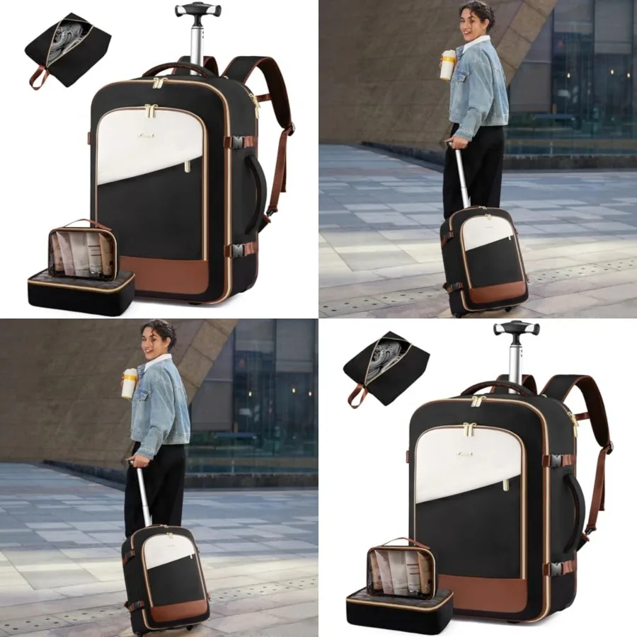 

Rolling Backpack with Wheels, Carry On Luggage for Women Men, 17 Inch Wheeled Travel Backpack Water Resistant, Flight Approved