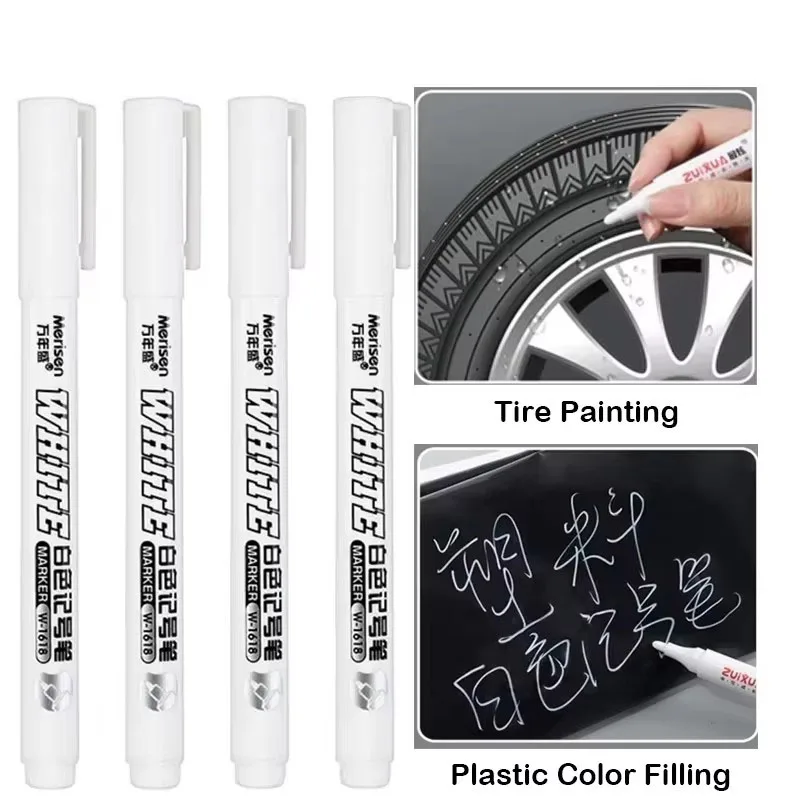 1-6Pcs Fine Point White Marker Pens Oily Waterproof Permanent Ink Smooth Writing For DIY Graffiti Sketching Art Craft School