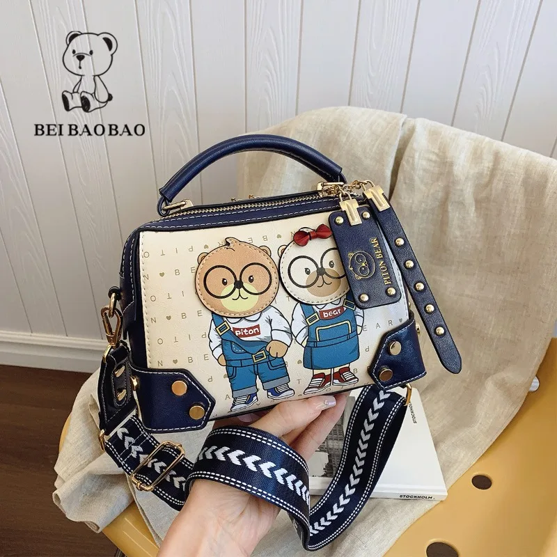 Beibaobao-Bolso de un solo hombro para mujer, bandolera con patrón de oso, informal, a la moda, Popular, 2024