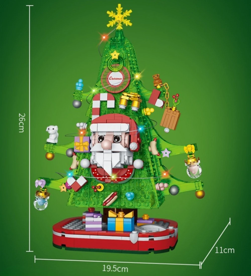 MOC 크리스마스 산타 클로스 트리 하우스 빌딩 블록 세트 겨울 진저 브레드 조명 DIY 장난감 어린이를위한 생일 선물