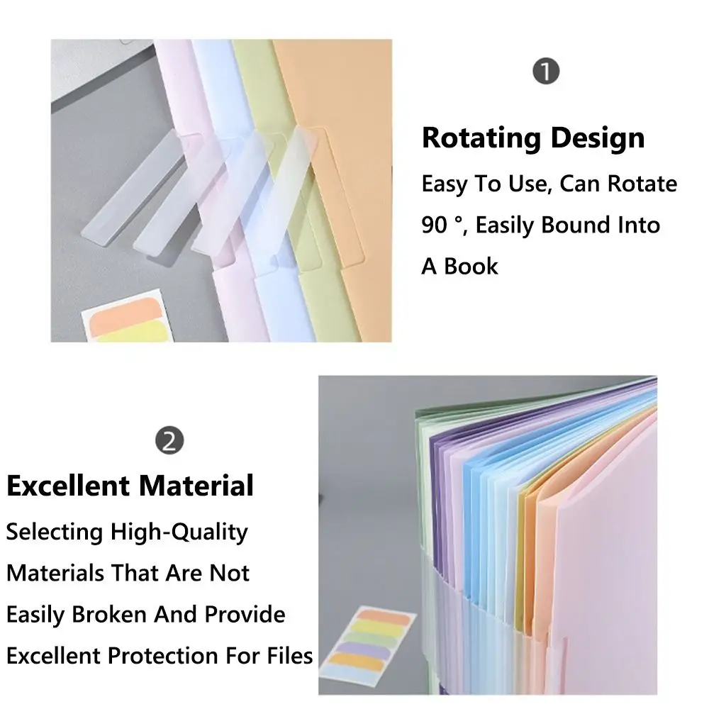 

5PCS/Set Gradient Color A4 File Folder Rotating Side Opening Swinging Clip Test Paper Storage Clip File Organizer Students