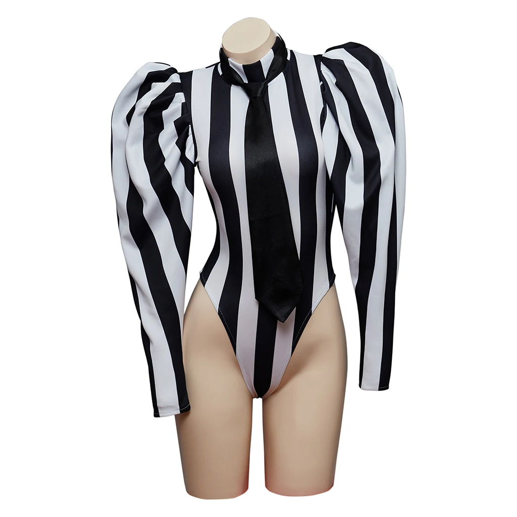 In Stock）Adam Cosplay Costume Women Dress Miss Adam Sexy Black and White Striped Jumpsuit Scary Joker Costume