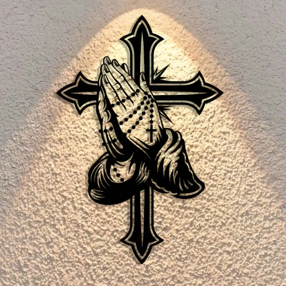 CIFBUY Praying Hands Metal Wall Art Boho Bible Verse Iron Decor Inspirational Faith Ornament For Home Church Gift