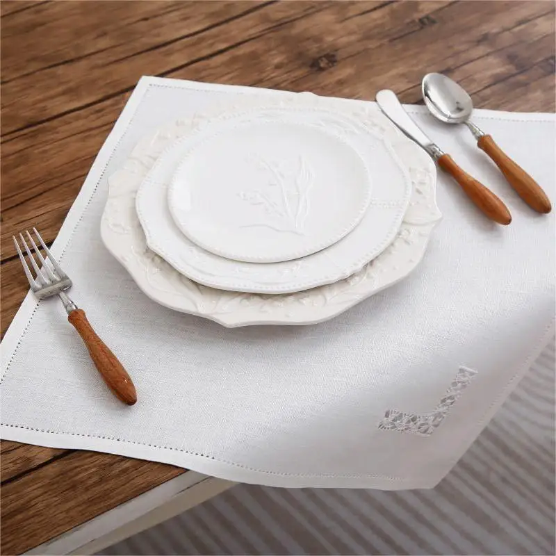 @2 pcs Luxrary Linen Napkin/Placemat Hemstitched by Hand, White, Hand Lace, Vintage, Gift/Home/Banquet/Hotel/airbnb/Restraunt