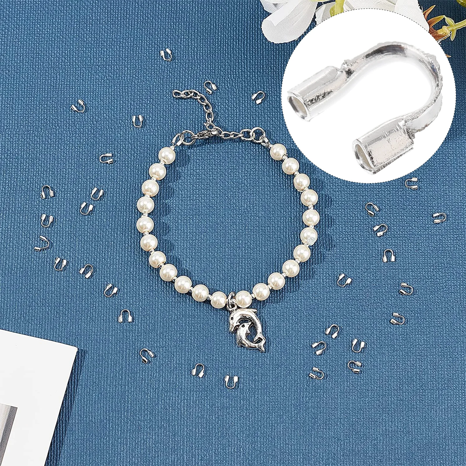 200개 보석 와이어 보호대 실버 브라스 U형 가디언 DIY 목걸이 팔찌 제작 수공예 액세서리